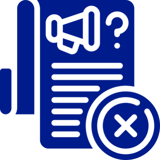 Megaphone with question mark and cross