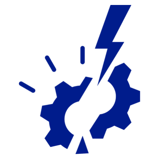 Blue gear and lightning bolt icon