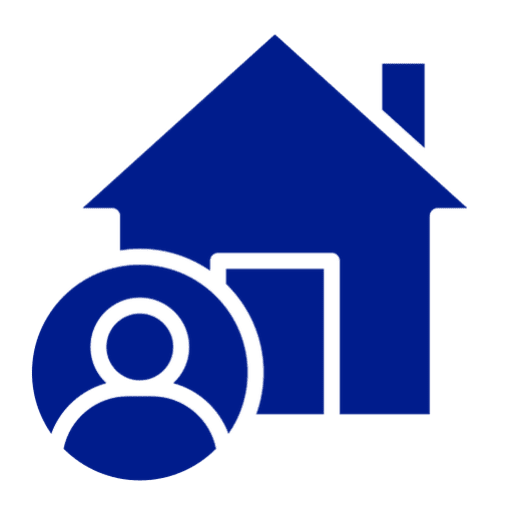 Blue home and user symbol