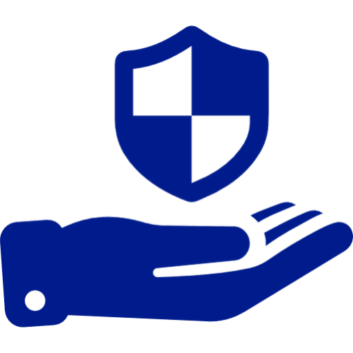 Blue shield above hand