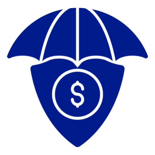 Blue shield with dollar sign icon