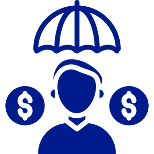 Person under umbrella with dollar signs
