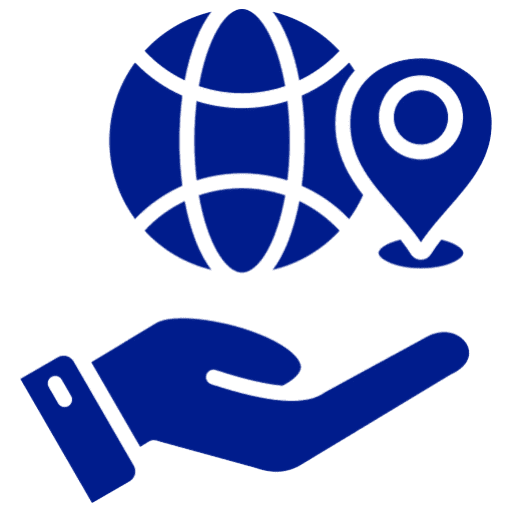 Hand holding globe and location icon