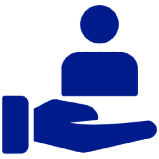 Blue hand supporting person symbol