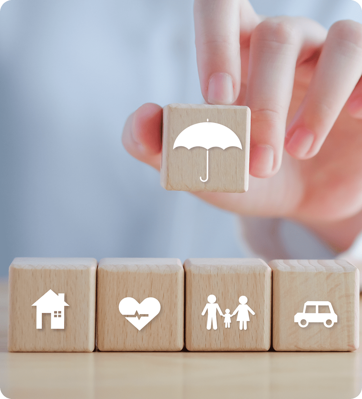 Insurance concept with wooden blocks