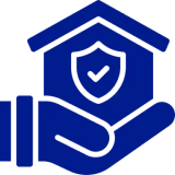 Hand holding a shielded house icon