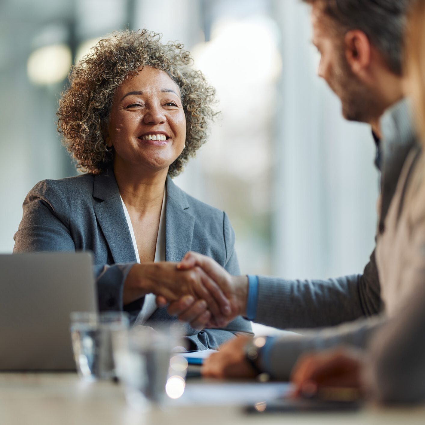 Colleagues shaking hands at meeting